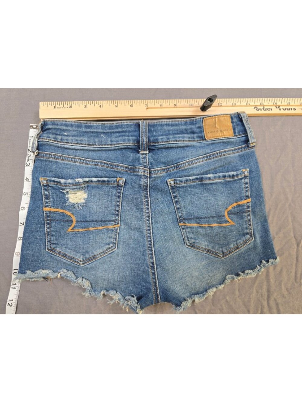 American Eagle Hi Rise Shortie Denim Shorts 4 Super Stretch Frayed Hem Distresse - Picture 5 of 5